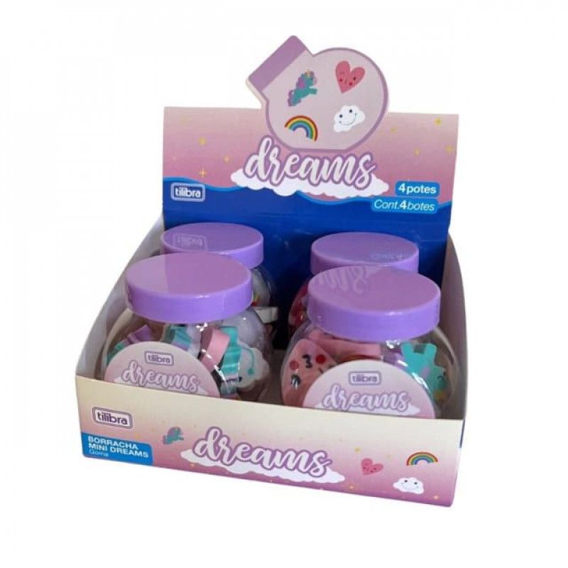BORRACHA MINI DREAMS POTE 20 PECAS TILIBRA - REF. 34505 - CAIXA COM 4 POTES