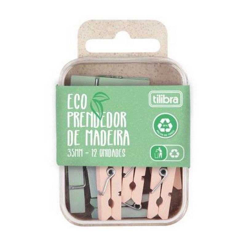 PRENDEDOR DE MADEIRA ECO 35MM TILIBRA - REF. 34660 - BLISTER COM 12 UNIDADES