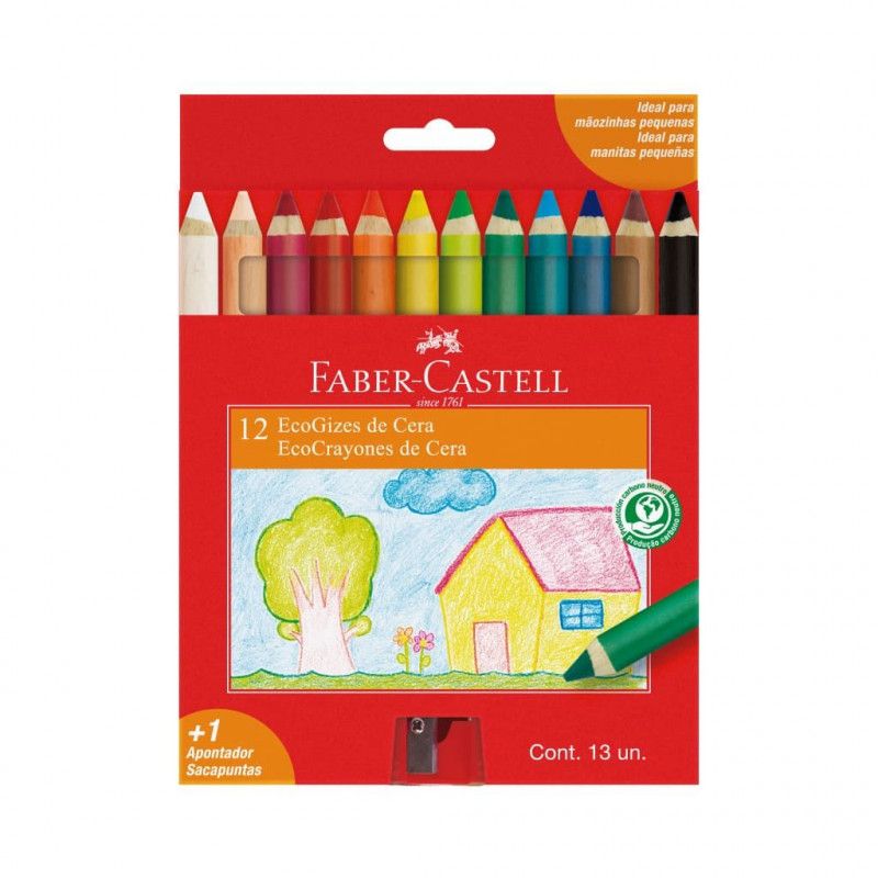 GIZAO DE CERA 12 CORES ECOGIZ MADEIRA FABER-CASTELL - REF. 141412 - PACOTE COM 5 UNIDADES