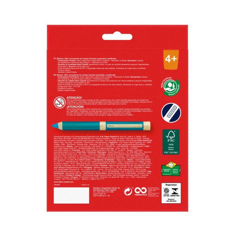 GIZAO DE CERA 12 CORES ECOGIZ MADEIRA FABER-CASTELL - REF. 141412 - PACOTE COM 5 UNIDADES