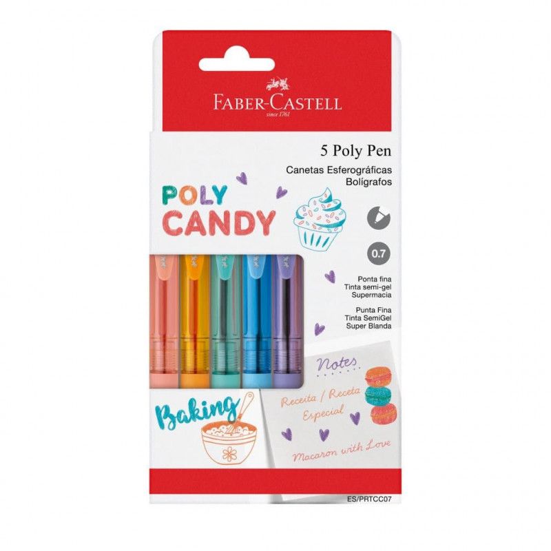 CANETA ESFEROGRAFICA 0.7 POLY CANDY COLORS RT COM 5 CORES FABER-CASTELL - REF. ES/PRTCC07 - 1 UNIDADE