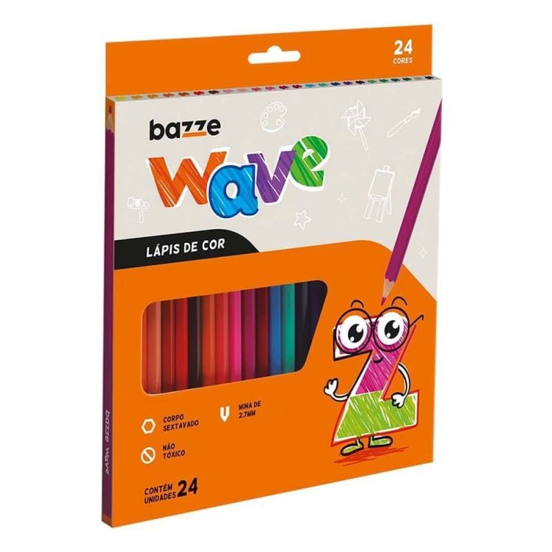 LAPIS 24 CORES SEXTAVADO RECICLADO WAVE BAZZE - REF. 901705 - PACOTE COM 6 UNIDADES