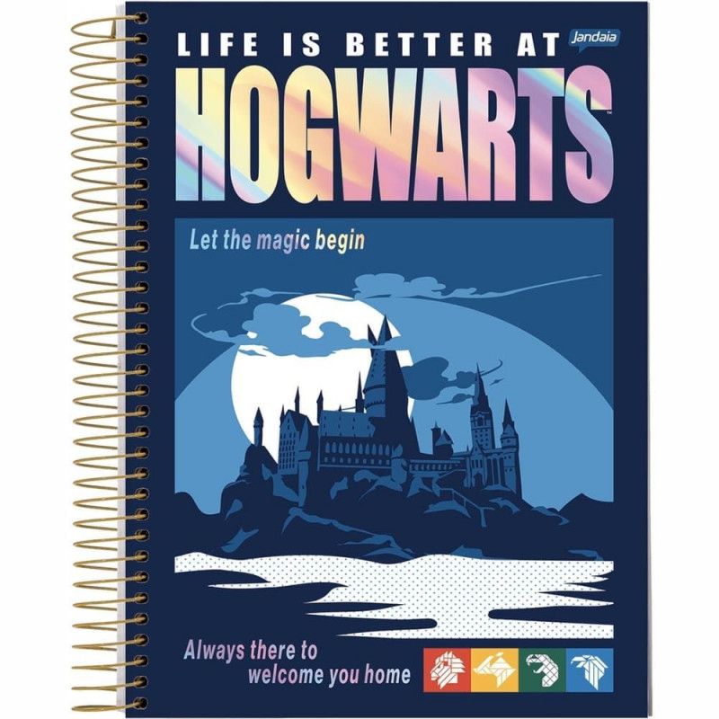 CADERNO ESPIRAL CAPA DURA 1/4 96FL HARRY POTTER JANDAIA - REF. 63598-24 - PACOTE COM 5 UNIDADES