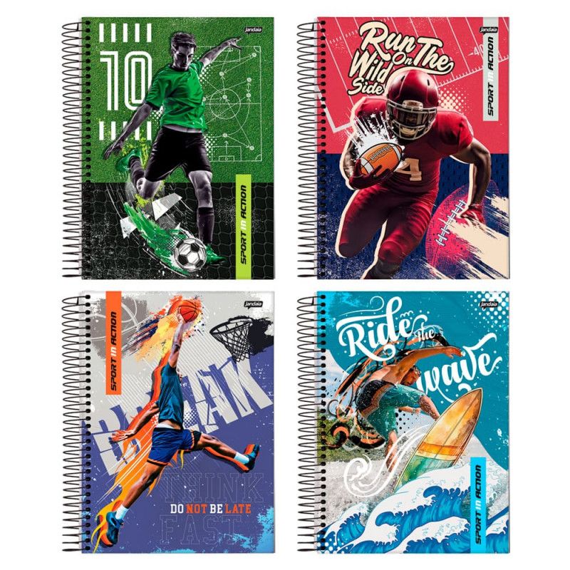 CADERNO 1 MATERIA 80FL CAPA DURA SPORT JANDAIA - REF. 68784-88 - PACOTE COM 4 UNIDADES