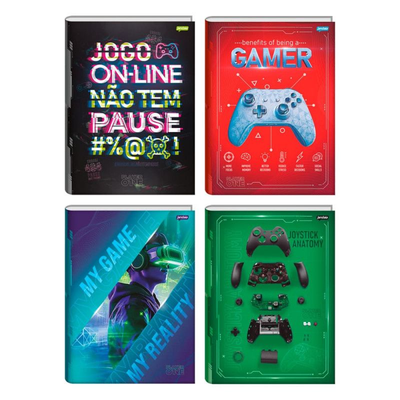 CADERNO BROCHURAO CAPA DURA 80FL PLAYER 1 JANDAIA - REF. 69060-77 - PACOTE COM 5 UNIDADES
