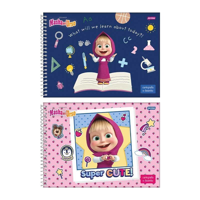 CADERNO CARTOGRAFIA CAPA DURA 80FL MASHA E URSO JANDAIA - REF. 69214-24 - PACOTE COM 4 UNIDADES