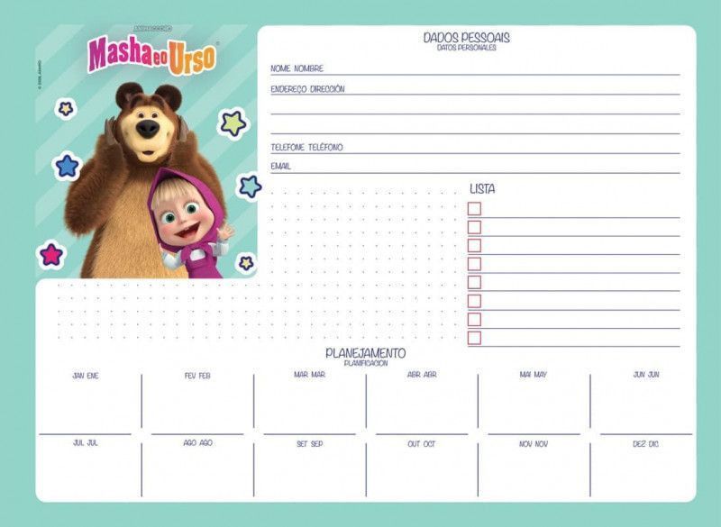 CADERNO CARTOGRAFIA CAPA DURA 80FL MASHA E URSO JANDAIA - REF. 69214-24 - PACOTE COM 4 UNIDADES