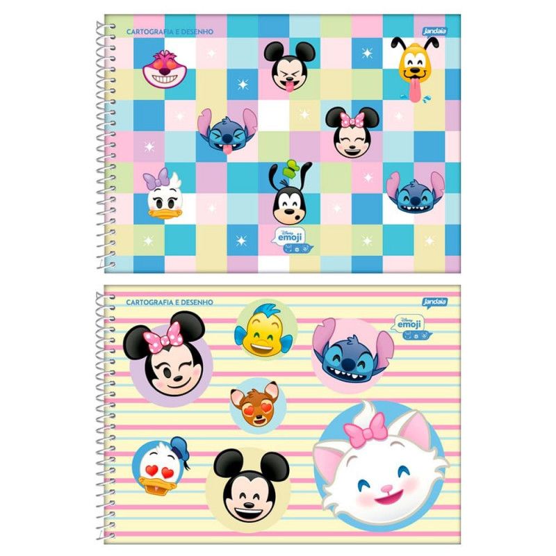 CADERNO CARTOGRAFIA CAPA DURA 80FL DISNEY EMOJI JANDAIA - REF. 69378-24 - PACOTE COM 4 UNIDADES