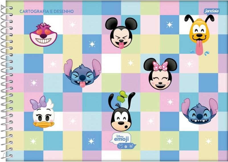 CADERNO CARTOGRAFIA CAPA DURA 80FL DISNEY EMOJI JANDAIA - REF. 69378-24 - PACOTE COM 4 UNIDADES