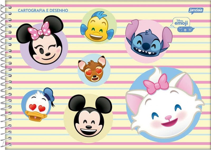 CADERNO CARTOGRAFIA CAPA DURA 80FL DISNEY EMOJI JANDAIA - REF. 69378-24 - PACOTE COM 4 UNIDADES