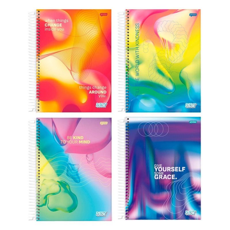 CADERNO 10 MATERIAS CAPA DURA 160FL ENERGY COLOR JANDAIA - REF. 69920-88 - PACOTE COM 4 UNIDADES