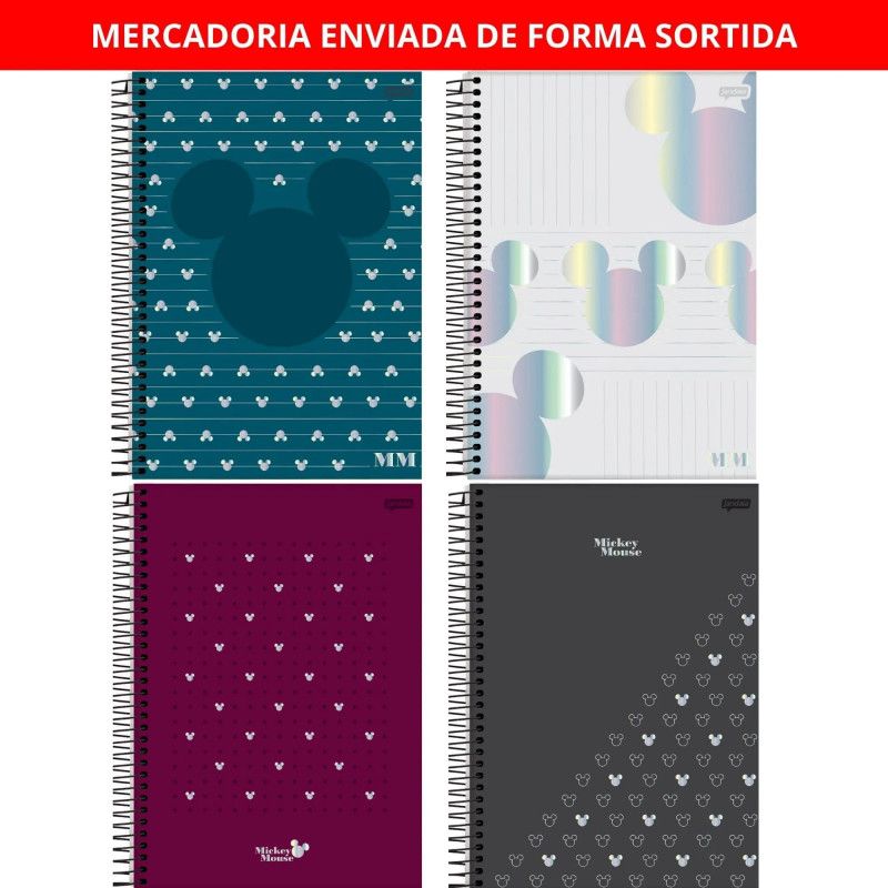 CADERNO 1 MATERIA CAPA DURA 80FL MICKEY ARTS OFFICE JANDAIA - REF. 71357-24 - PACOTE COM 4 UNIDADES