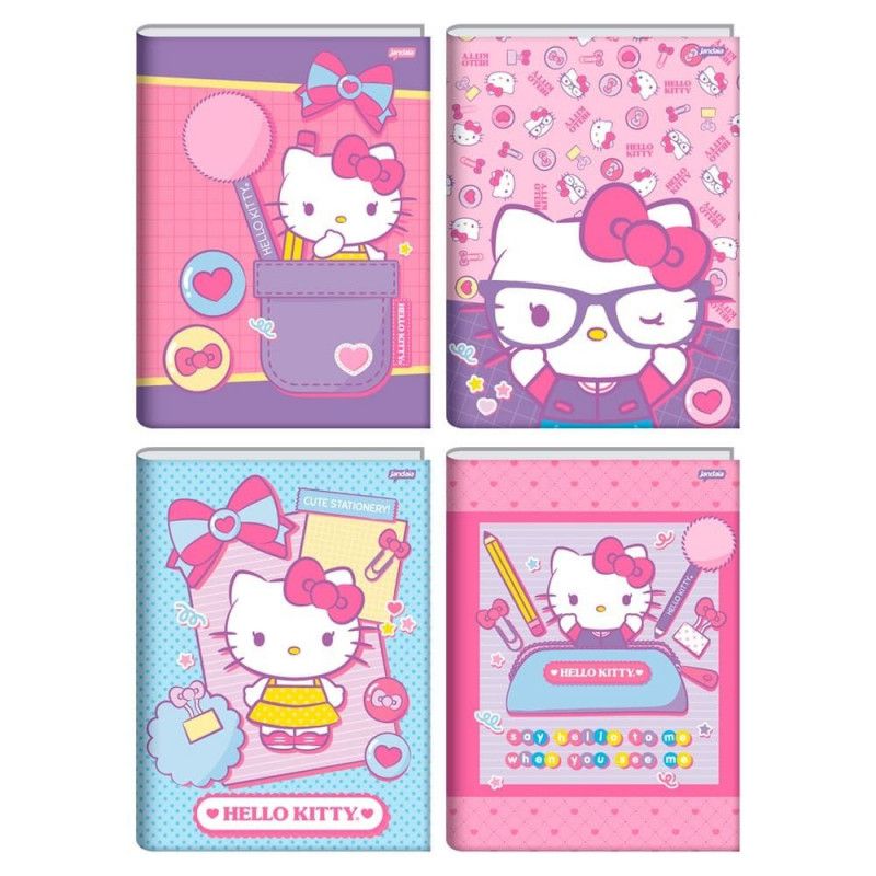 CADERNO BROCHURAO CAPA DURA 80FL HELLO KITTY JANDAIA - REF. 72981-24 - PACOTE COM 5 UNIDADES