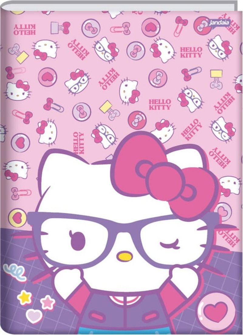 CADERNO BROCHURAO CAPA DURA 80FL HELLO KITTY JANDAIA - REF. 72981-24 - PACOTE COM 5 UNIDADES
