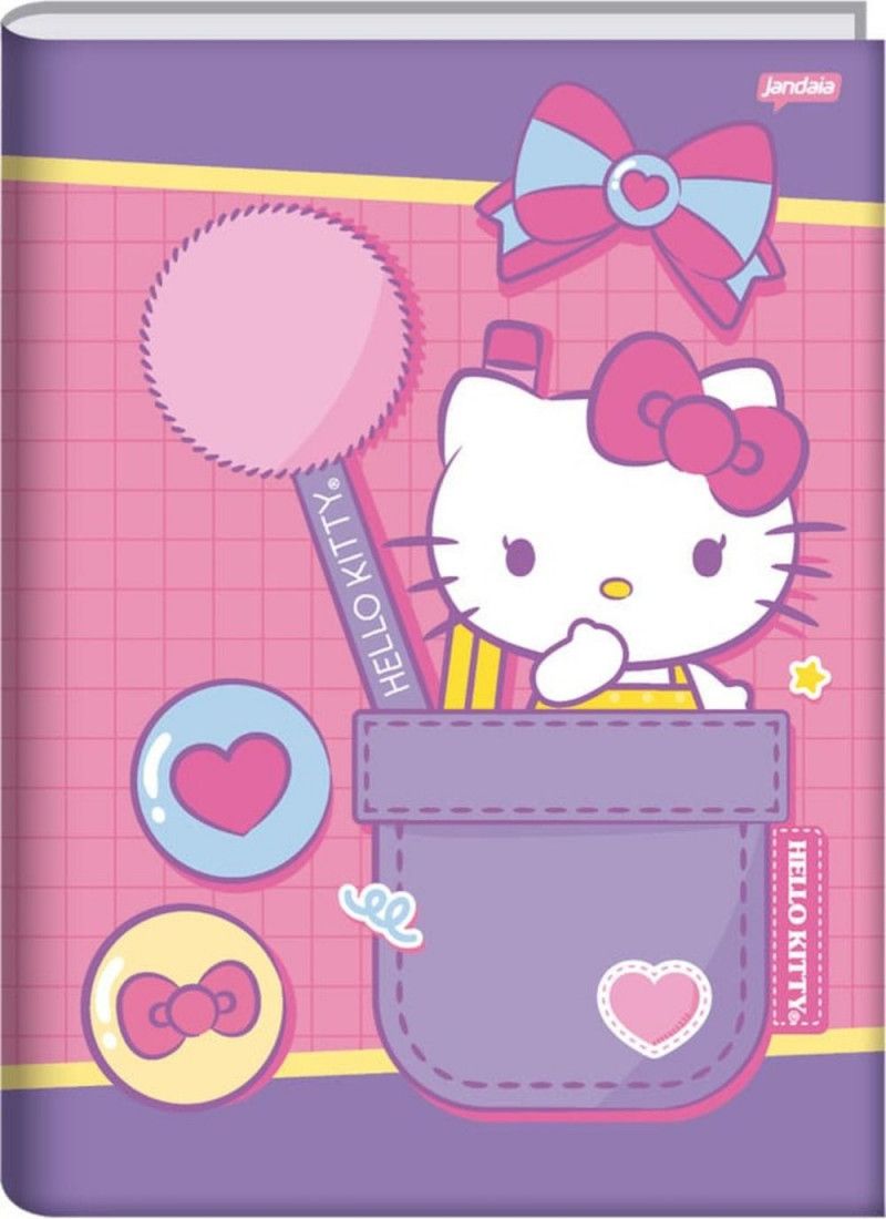 CADERNO BROCHURAO CAPA DURA 80FL HELLO KITTY JANDAIA - REF. 72981-24 - PACOTE COM 5 UNIDADES