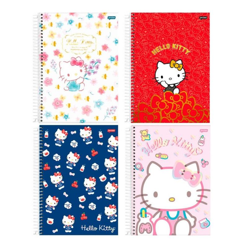 CADERNO ESPIRAL CAPA DURA 1/4 80FL HELLO KITTY JANDAIA - REF. 72982-24 - PACOTE COM 5 UNIDADES
