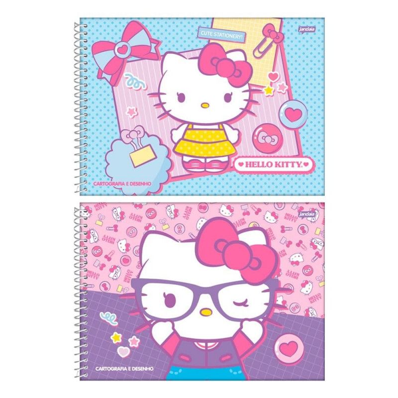 CADERNO CARTOGRAFIA CAPA DURA 80FL HELLO KITTY JANDAIA - REF. 72983-24 - PACOTE COM 4 UNIDADES