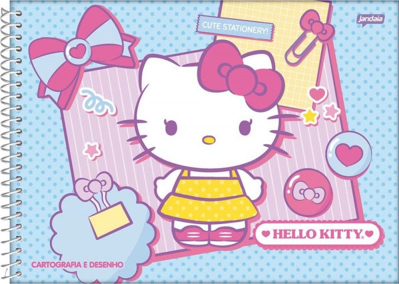 CADERNO CARTOGRAFIA CAPA DURA 80FL HELLO KITTY JANDAIA - REF. 72983-24 - PACOTE COM 4 UNIDADES