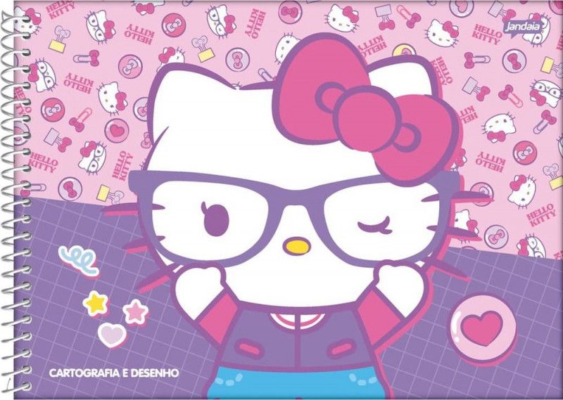 CADERNO CARTOGRAFIA CAPA DURA 80FL HELLO KITTY JANDAIA - REF. 72983-24 - PACOTE COM 4 UNIDADES