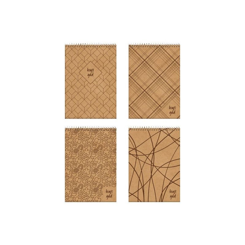 CADERNETA 80FL ESPIRAL CAPA DURA KRAFT GOLD JANDAIA - REF. 74787-77 - PACOTE COM 5 UNIDADES