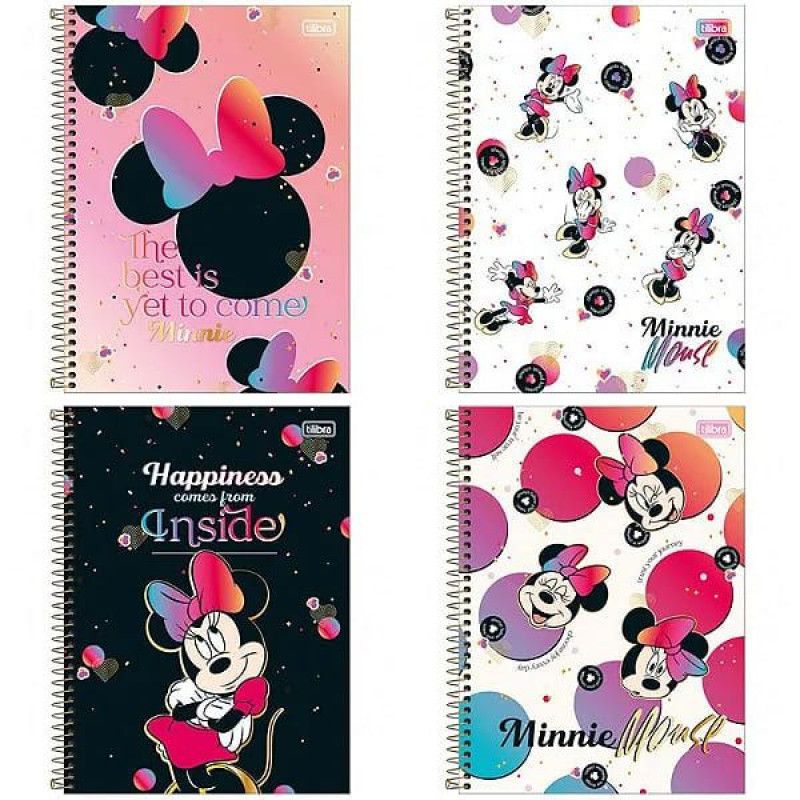 CADERNO 16 MATERIAS CAPA DURA 256FL CONNECT MINNIE TILIBRA - REF. 35134 - PACOTE COM 2 UNIDADES