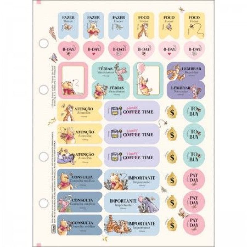 BLOCO PARA FICHARIO 80FL COLEGIAL POOH TILIBRA - REF. 35073 - PACOTE COM 5 UNIDADES