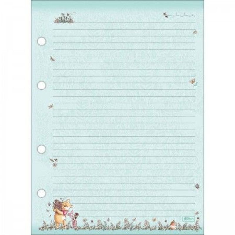 BLOCO PARA FICHARIO 80FL COLEGIAL POOH TILIBRA - REF. 35073 - PACOTE COM 5 UNIDADES