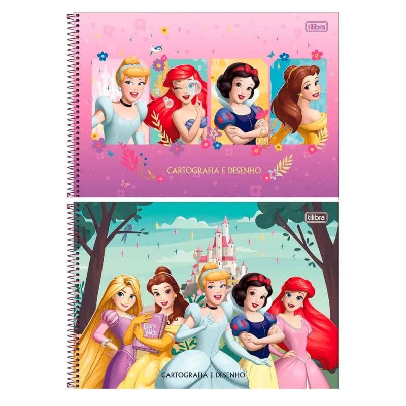 CADERNO DE CARTOGRAFIA CAPA DURA 80FL PRINCESAS TILIBRA - REF. 309061 - PACOTE COM 4 UNIDADES
