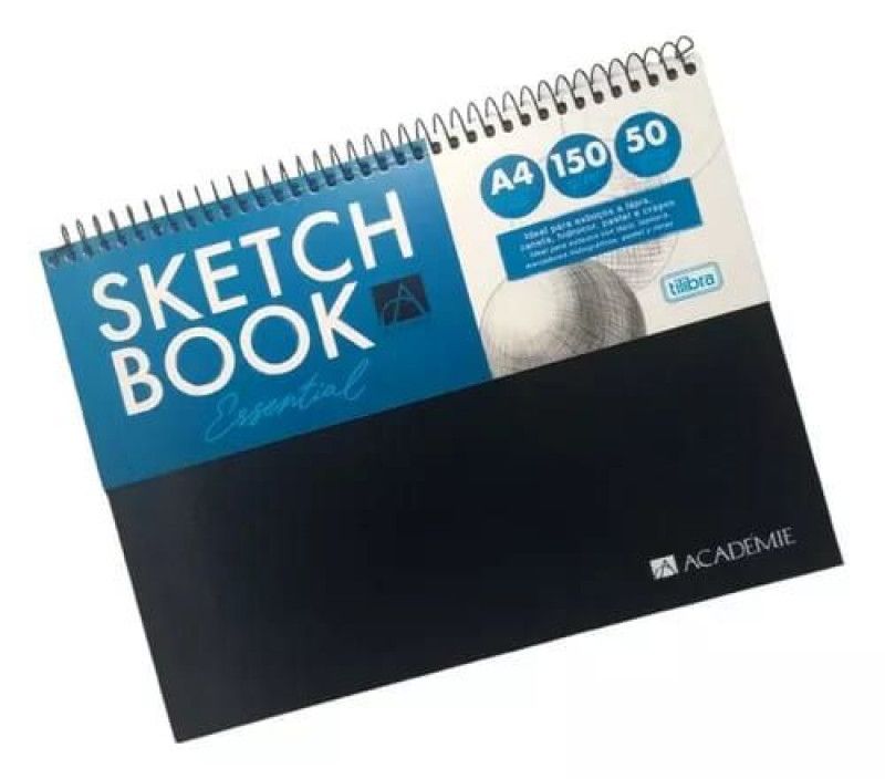 CADERNO CAPA DURA 50FL 150G SKETCH BOOK ACADEMIE PRETO TILIBRA - REF. 32274 - PACOTE COM 5 UNIDADES