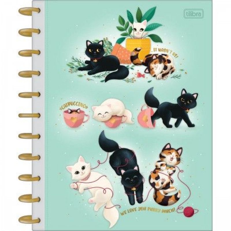 CADERNO 10 MATERIAS INTELIGENTE DISCO CONNECT PURRFECT CATS TILIBRA - REF. 35204 - 1 UNIDADE