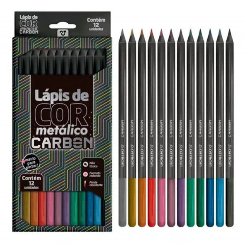 LAPIS 12 CORES METALICO CARBON LEO E LEO - REF. 4432 - PACOTE COM 6 UNIDADES