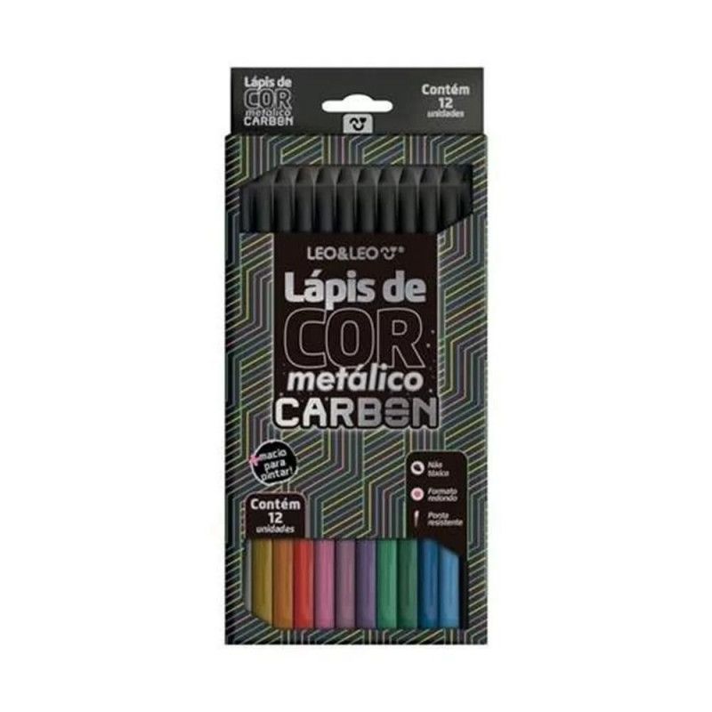 LAPIS 12 CORES METALICO CARBON LEO E LEO - REF. 4432 - PACOTE COM 6 UNIDADES