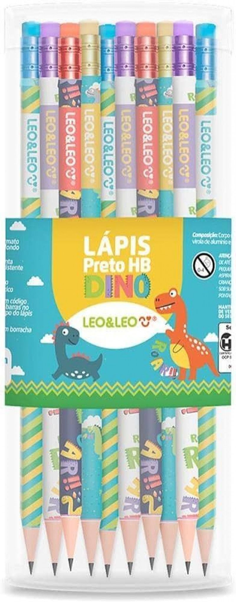 LAPIS PRETO HB REDONDO COM BORRACHA DINO LEO E LEO - REF. 72194 - POTE COM 72 UNIDADES