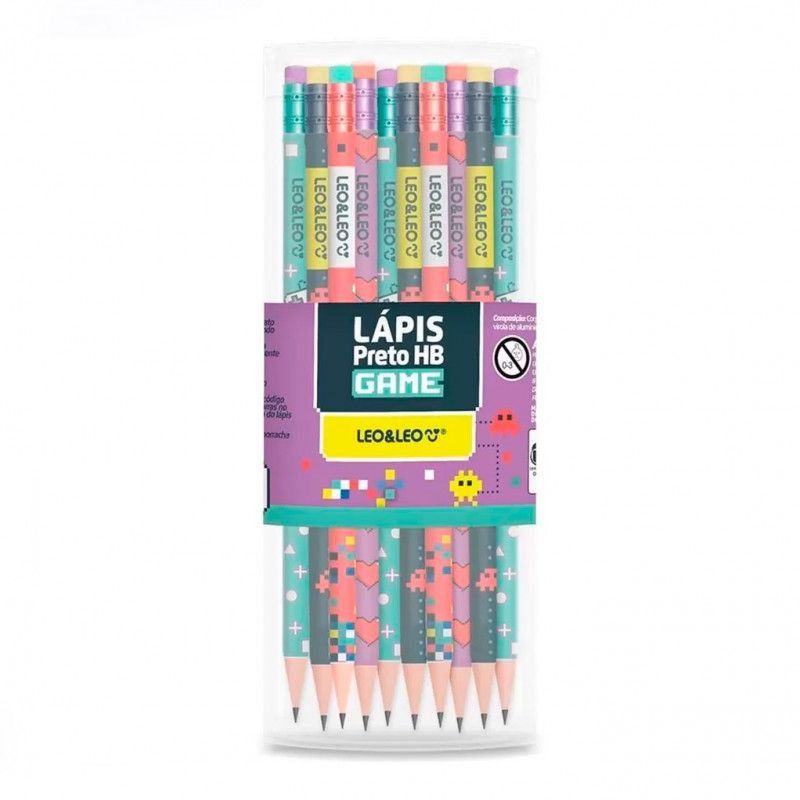 LAPIS PRETO HB REDONDO COM BORRACHA GAME LEO E LEO - REF. 72314 - POTE COM 72 UNIDADES