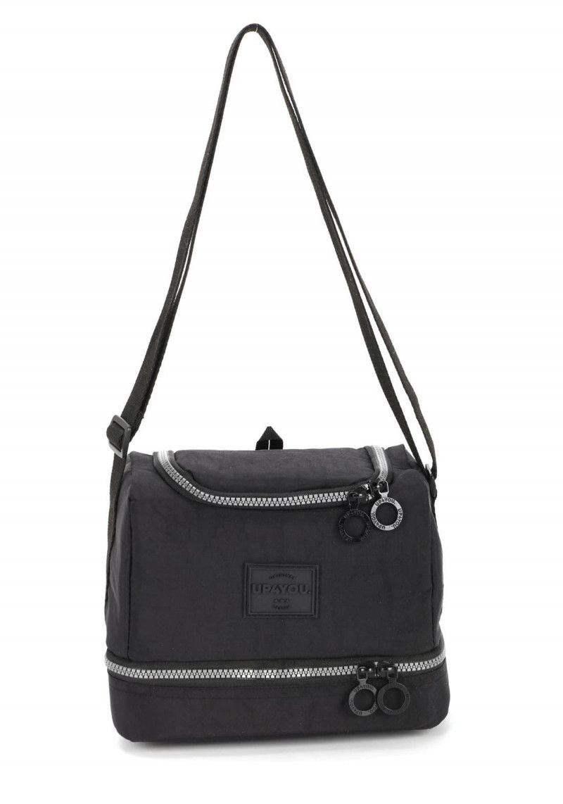 LANCHEIRA COM ALCA CRINKLE PRETO LUXCEL - REF. LA47153UP-PTO - 1 UNIDADE