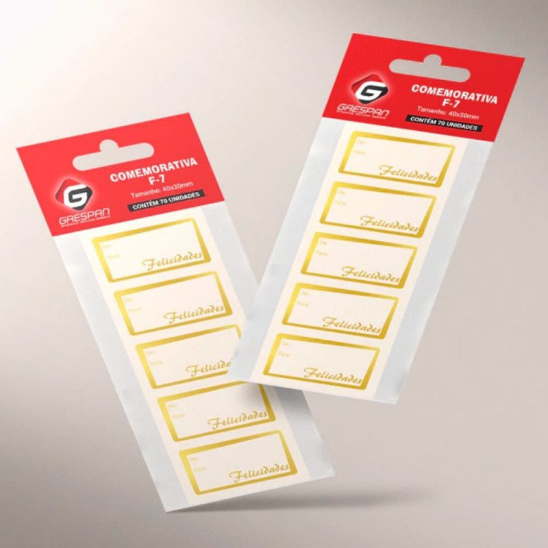 ETIQUETA PARA PRESENTE FELICIDADES OURO F7 COM 70 GRESPAN - REF. GR7843 - 1 UNIDADE