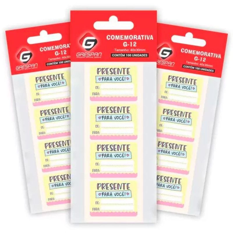 ETIQUETA PARA PRESENTE DE/PARA PRESENTE PARA VOCE G-12 COM 100 GRESPAN - REF. GR22640 - 1 UNIDADE
