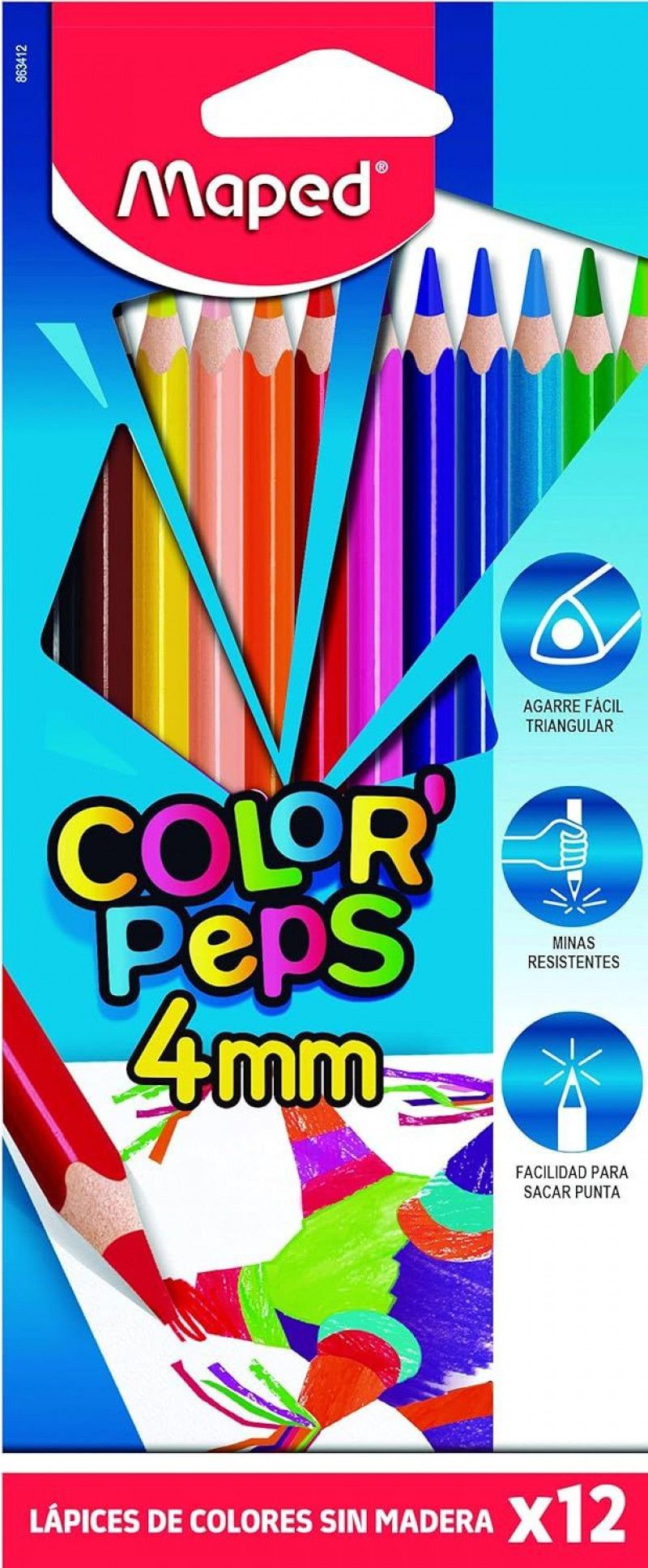 LAPIS 12 CORES COLORPEPS 4MM MAPED - REF. 863412 - PACOTE COM 12 UNIDADES