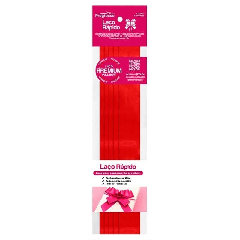 LACO PRONTO 22MM CETIM VERMELHO 209 PROGRESSO - REF. LRC005-209 VM - PACOTE COM 5 UNIDADES