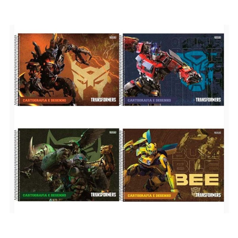 CADERNO DE CARTOGRAFIA CAPA DURA 60FL TRANSFORMERS SAO DOMINGOS - REF. 10512 - PACOTE COM 5 UNIDADES