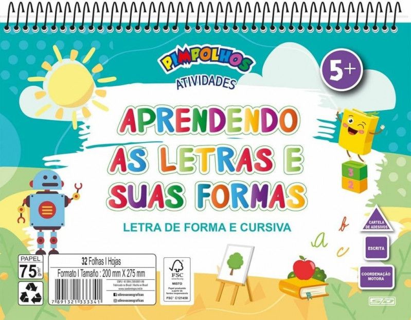 LIVRO ESPIRAL DE ATIVIDADES LETRAS CURSIVAS 32FL SAO DOMINGOS - REF. 10532 - PACOTE COM 10 UNIDADES