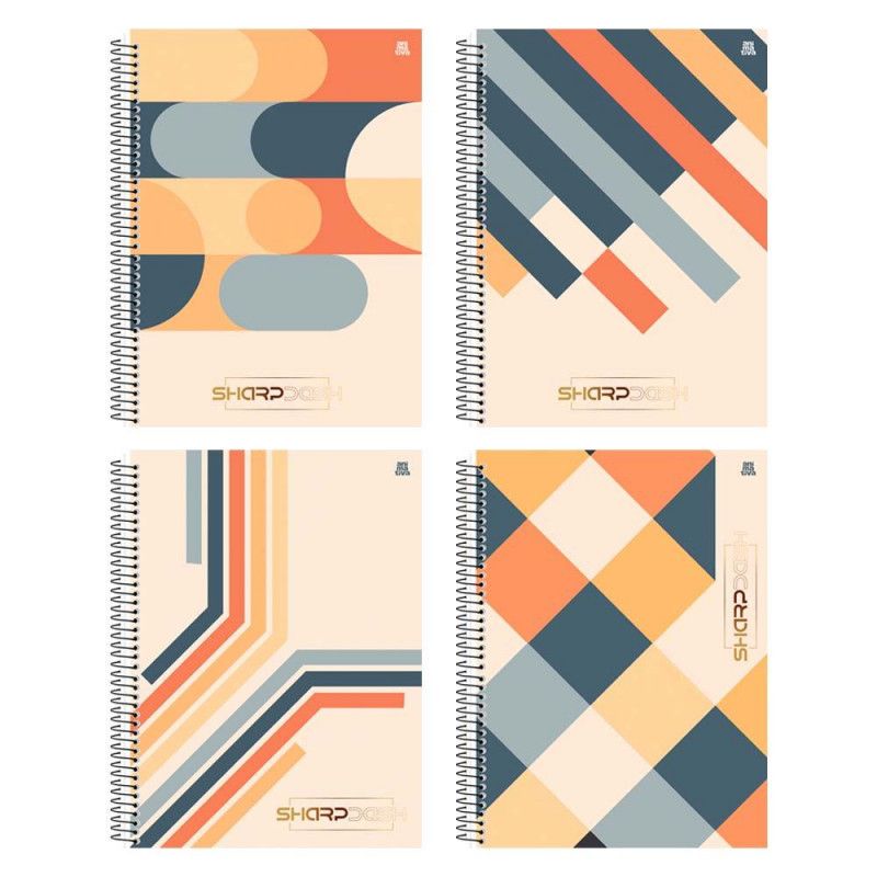 CADERNO 10 CAPA DURA 160FL SHARP DASH SMART LINES SAO DOMINGOS - REF. 10564 - PACOTE COM 4 UNIDADES