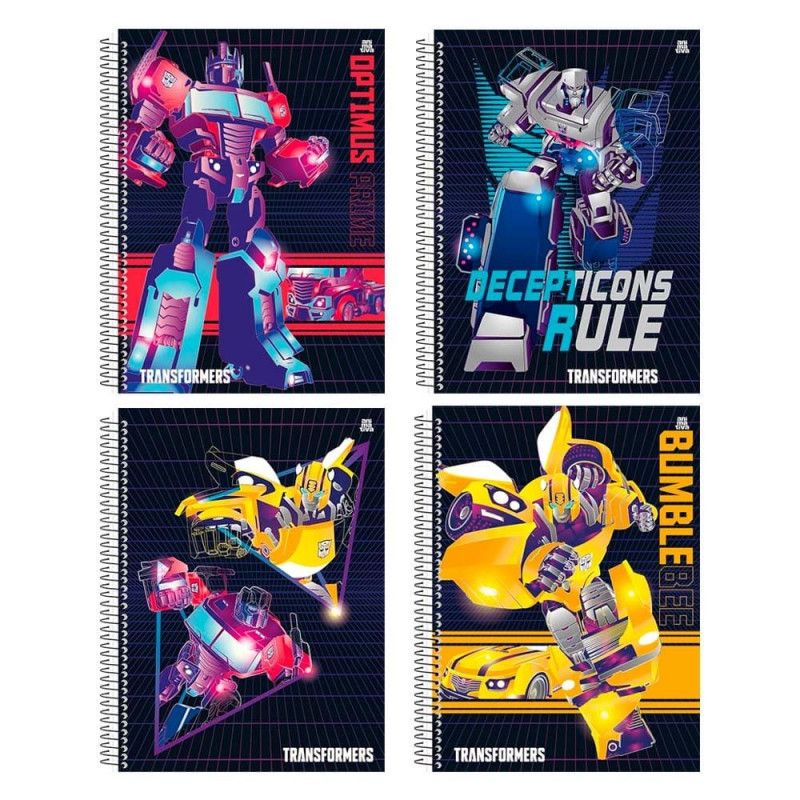 CADERNO 10 MATERIAS CAPA DURA 160FL TRANSFORMERS SAO DOMINGOS - REF. 10311 - PACOTE COM 4 UNIDADES