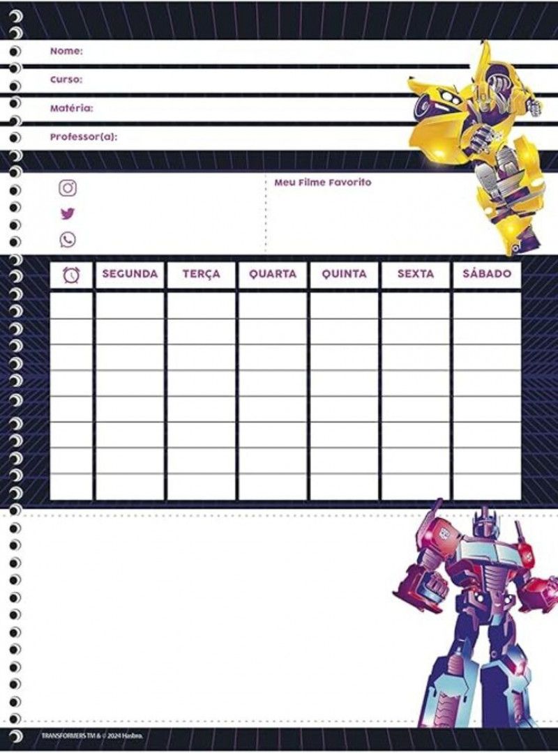 CADERNO 10 MATERIAS CAPA DURA 160FL TRANSFORMERS SAO DOMINGOS - REF. 10311 - PACOTE COM 4 UNIDADES