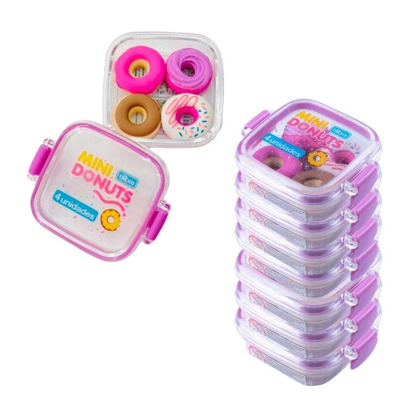 BORRACHA LANCHEIRA MINI DONUTS COM 4 TILIBRA - REF. 345156 - CAIXA COM 12 UNIDADES