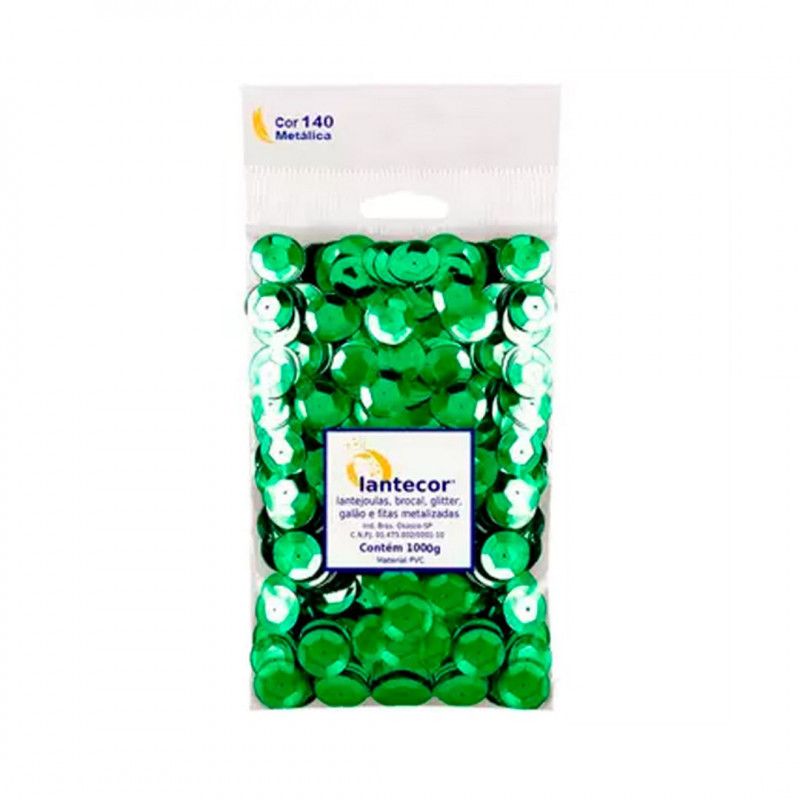 LANTEJOULA 14MM 100G LANTECOR VERDE BANDEIRA - 1 UNIDADE