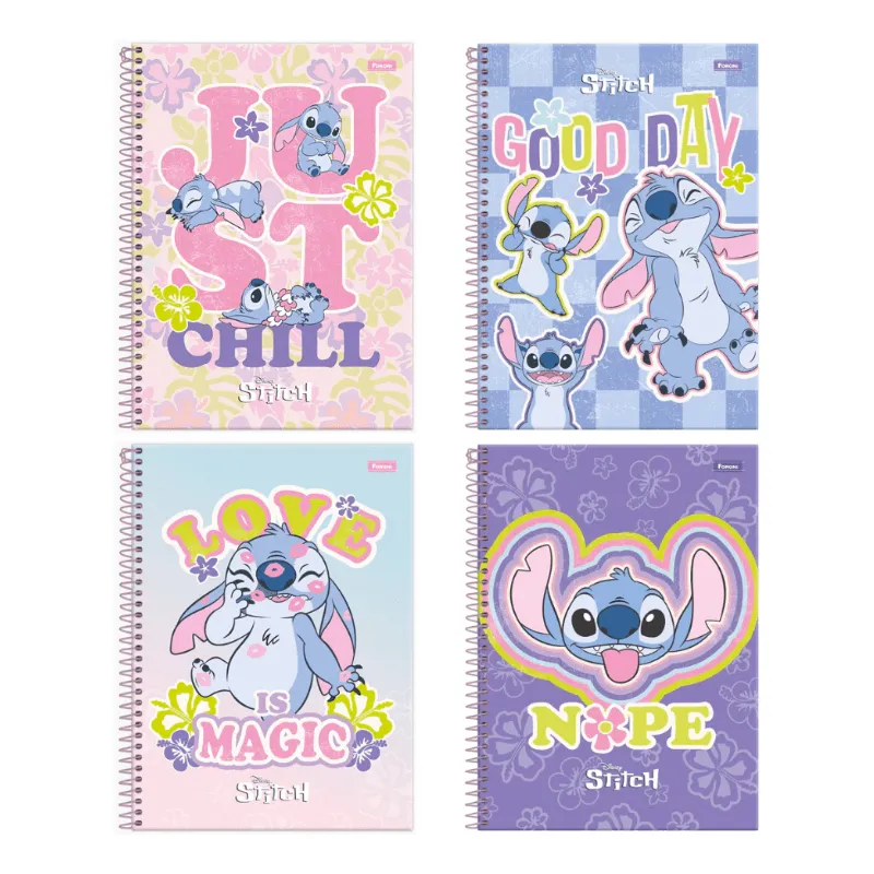 CADERNO 1 MATERIA CAPA DURA 80FL STITCH FORONI - REF. 33.6523-8 - PACOTE COM 4 UNIDADES