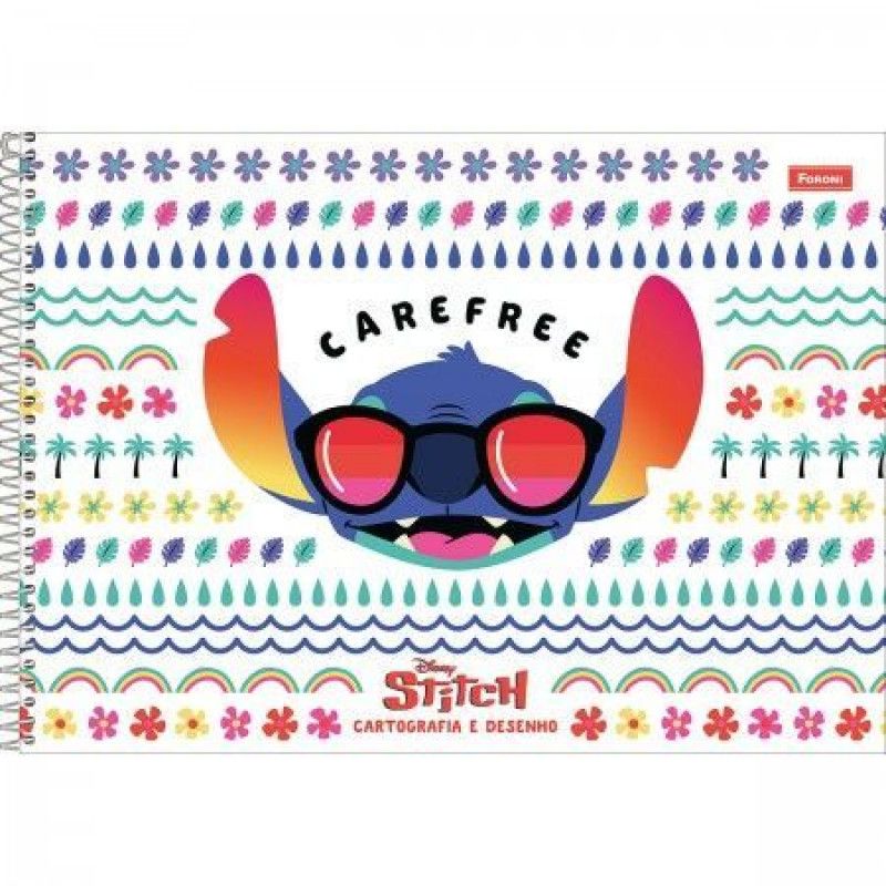 CADERNO CARTOGRAFIA CAPA DURA 80FL STITCH FORONI - REF. 33.6527-0 - PACOTE COM 5 UNIDADES