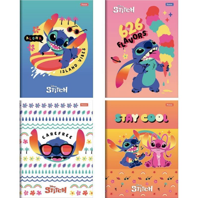 CADERNO BROCHURAO CAPA DURA 80FL STITCH FORONI - REF. 40.6526-2 - PACOTE COM 5 UNIDADES