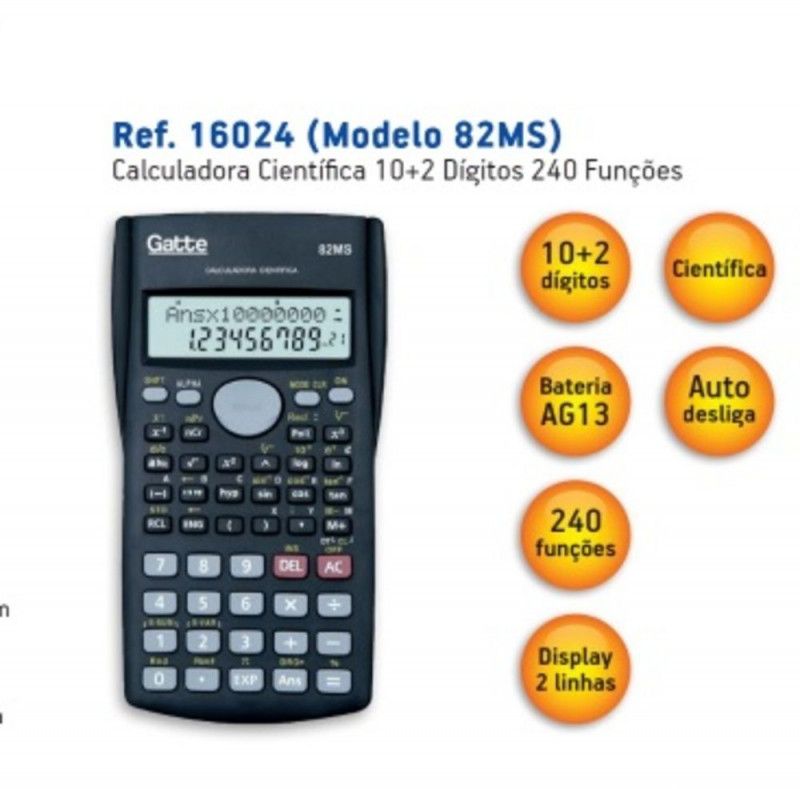 CALCULADORA CIENTIFICA 10 DIGITOS BATERIA 82MS GATTE - REF. 16024 - 1 UNIDADE